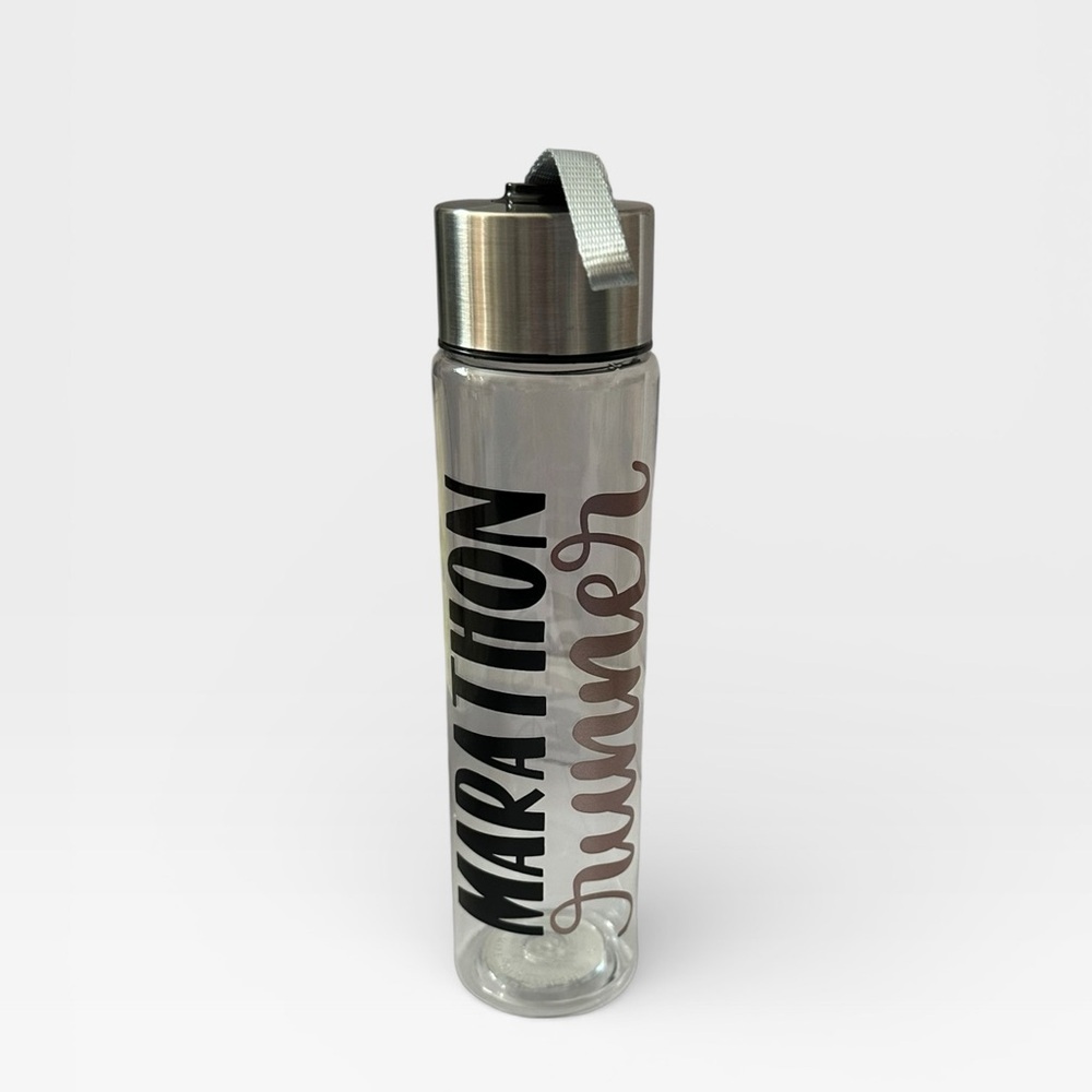 18oz tall clear marathon runner water bottle with metal lid with loop